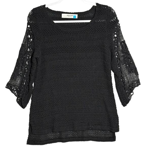 Sparrow Anthropologie Sz S Black Crochet Knit HiLow Sweater Open Knit Sheer Goth - Picture 2 of 12